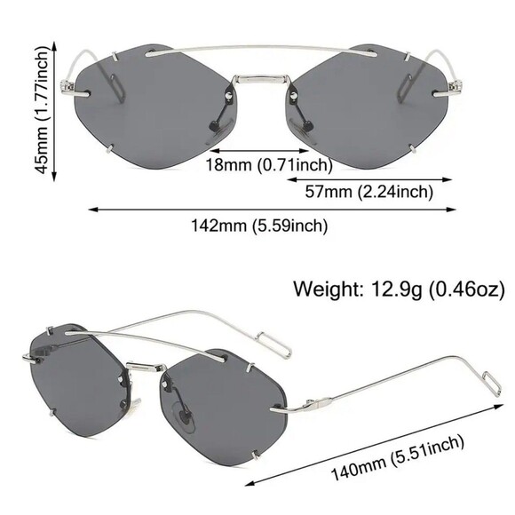 Rimless Diamond Sunglasses Square Women Men Retro Sun Glasses Brand Designer Eye - Picture 12 of 12